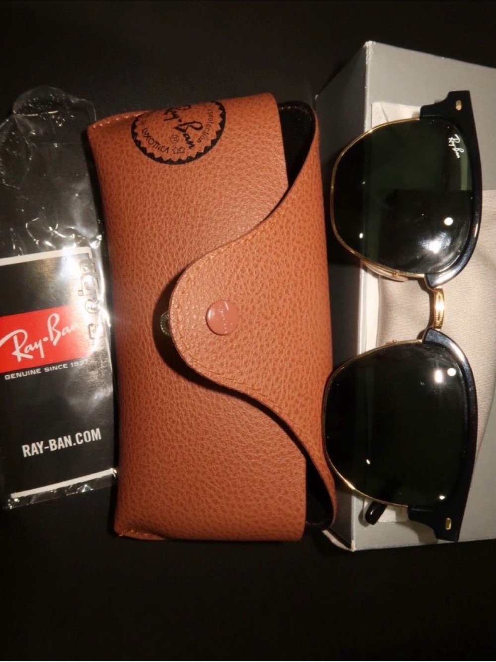 Ray-Ban Men's Sunglasses with Brown Case and Gold Frame - Brown, Gold, Black